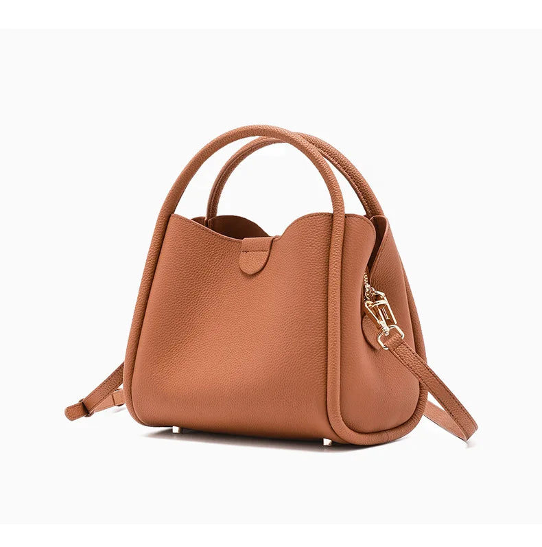 Beige Leather Bucket Tote Bag 2026