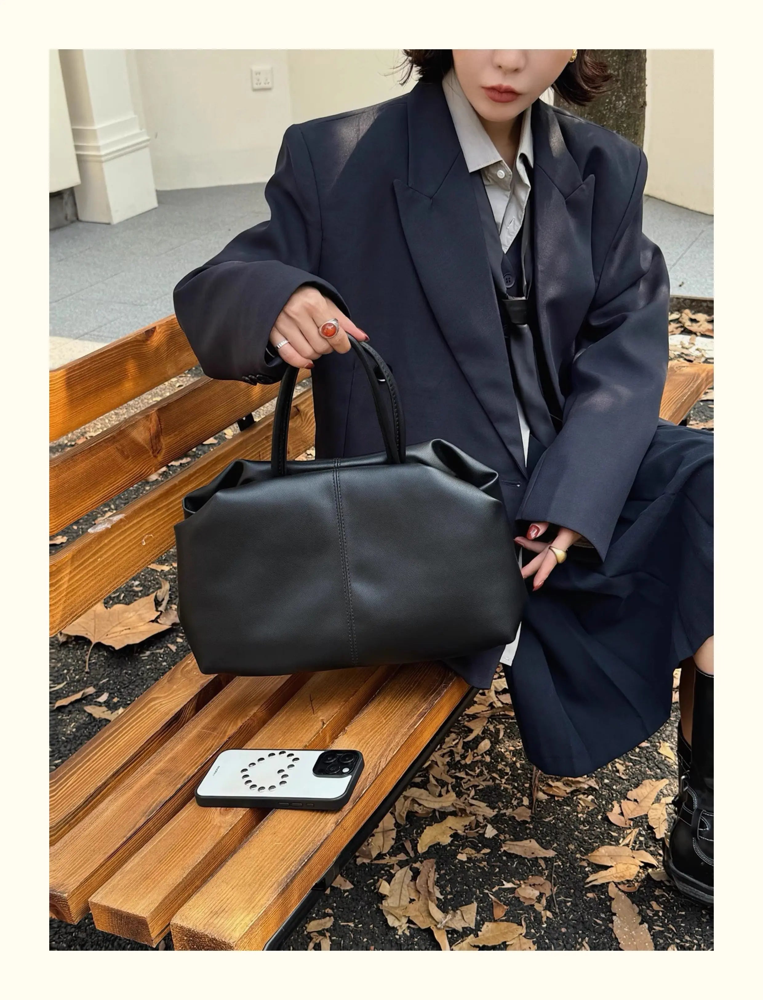 Black Coffee Cloud Tote - Cowhide Travel Handbag