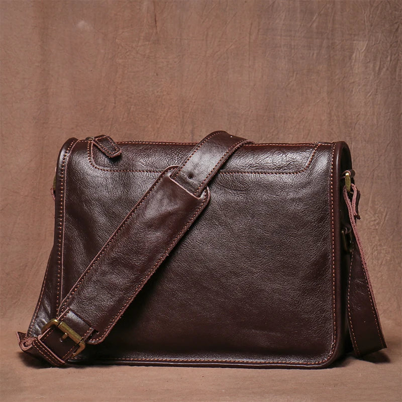 Crazy Horse Leather Messenger Bag with Laptop Compartment