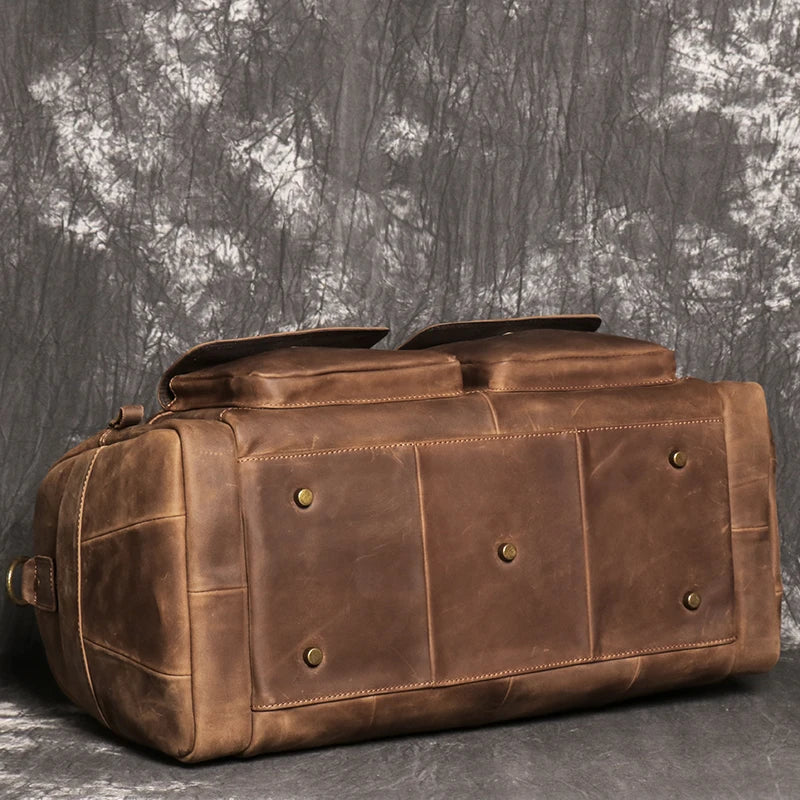 Leather Travel Bag – Large Capacity Weekend Duffel with Strap