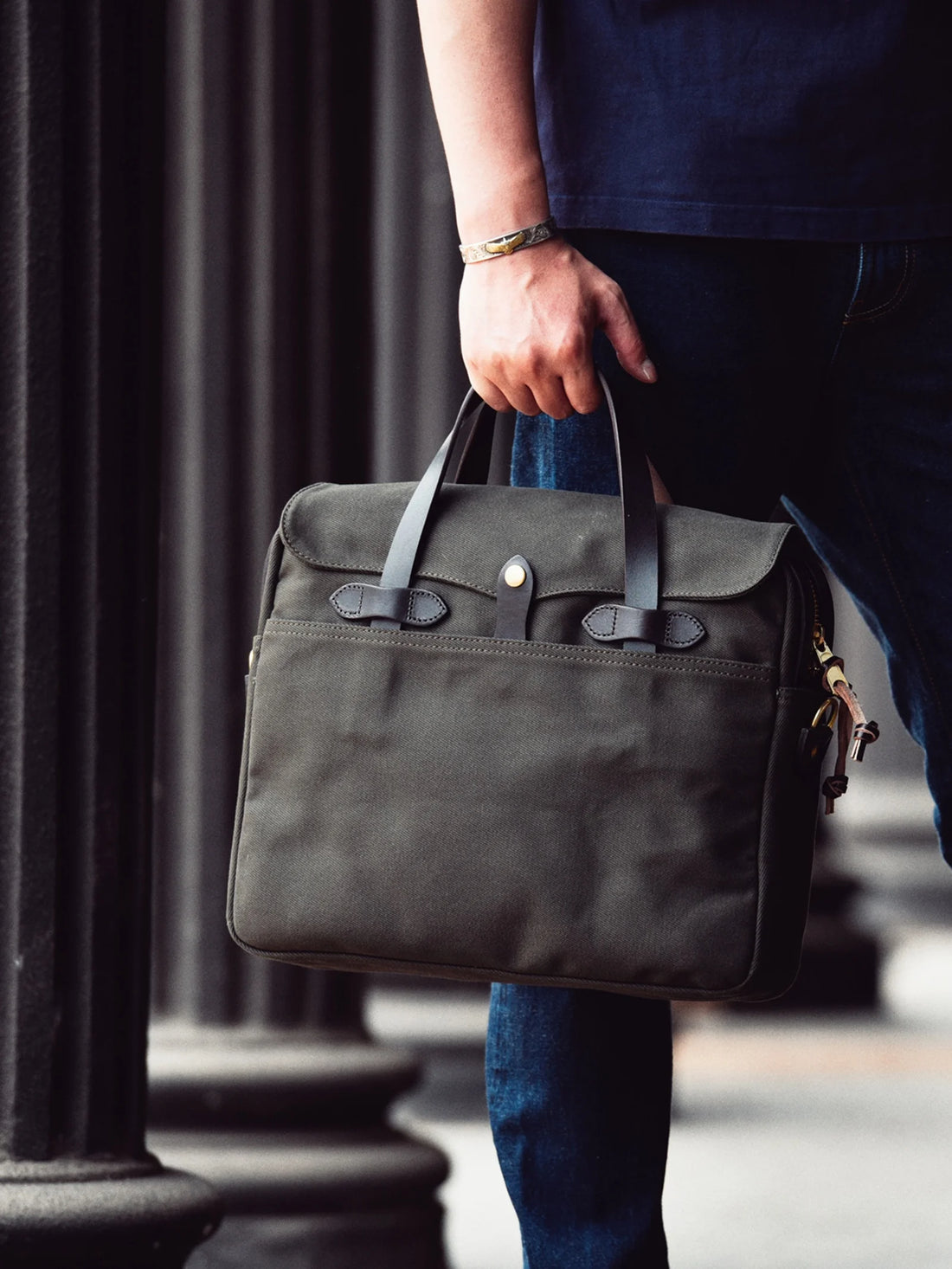 Waxed Canvas Briefcase 15.6" Laptop Bag for Men