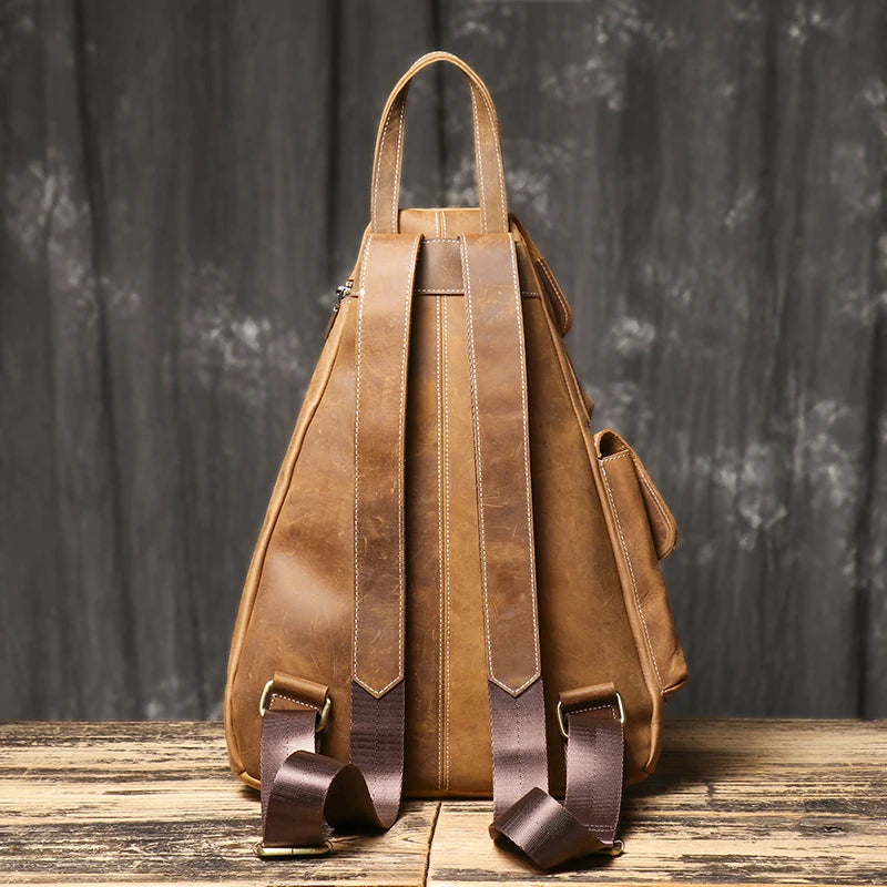 Leather Backpack Vintage Cowhide Travel Bag with Laptop Sleeve