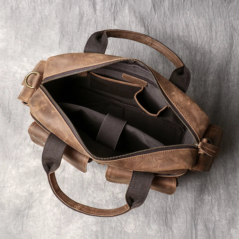Crazy Horse Leather Briefcase with Laptop Compartment
