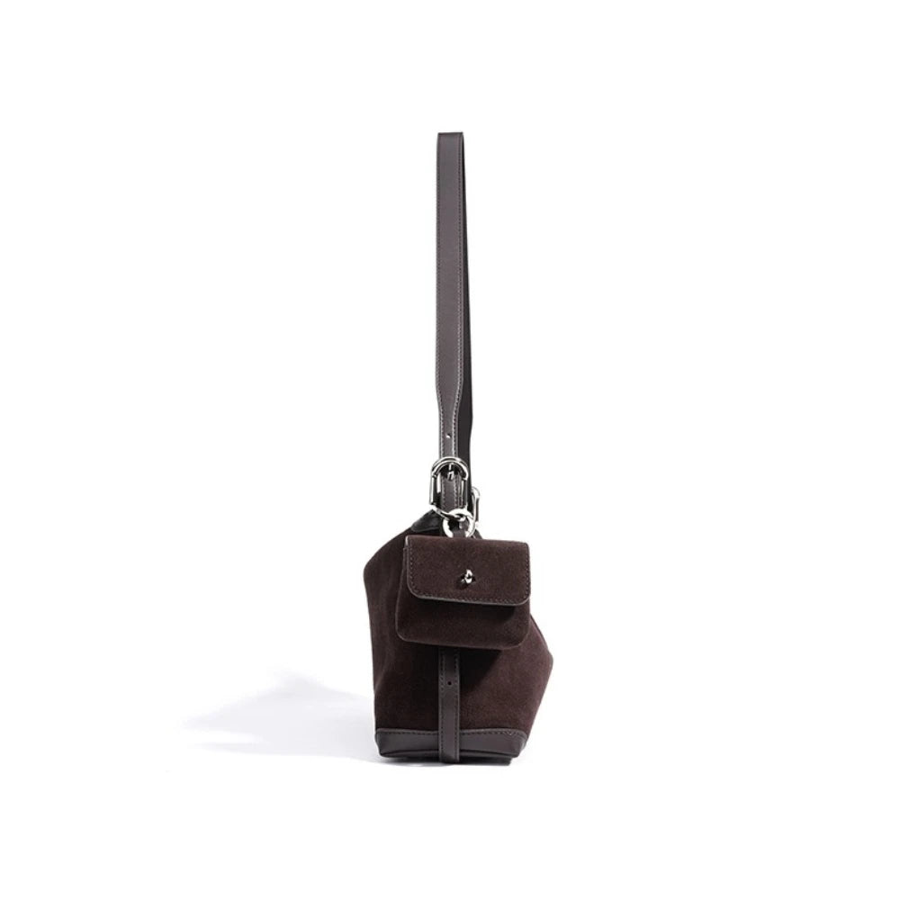 Baguette Crossbody with Keyring - Coffee Suede