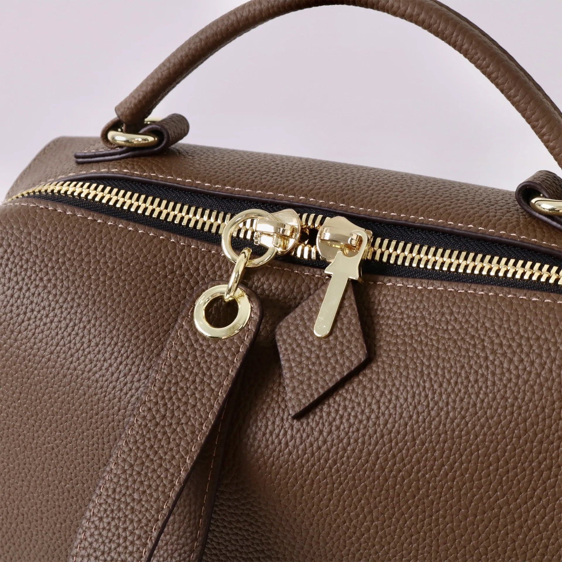 Beige Leather Bowling Tote