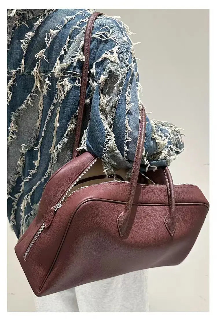 Leather Tote Bag with Shoulder Strap