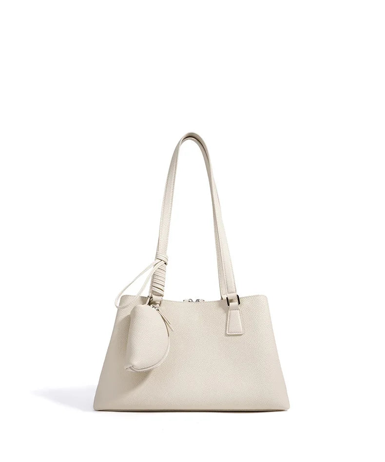 Beige Armpit Shopper - Cowhide Leather Bag with Pouch