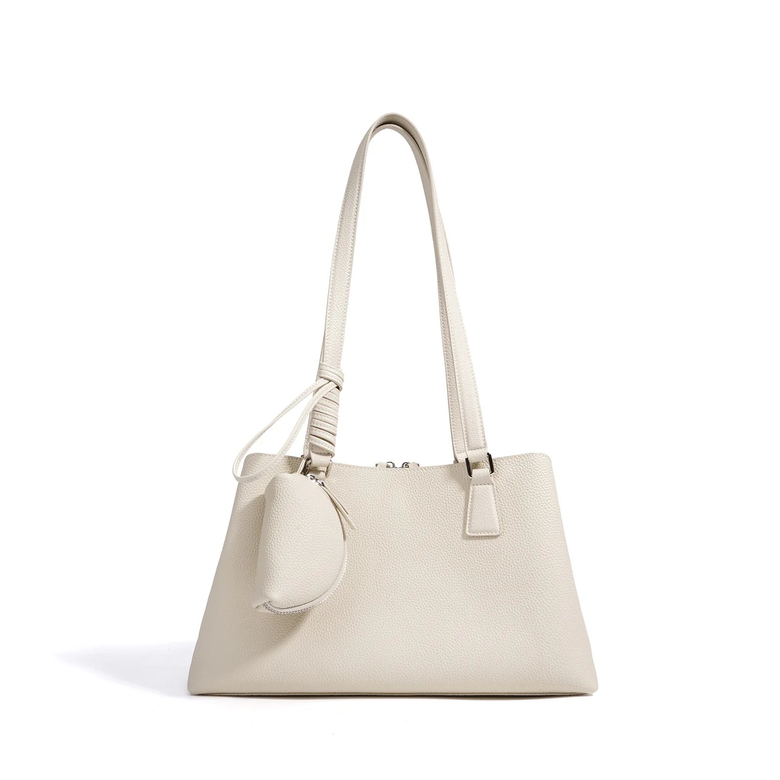Beige Armpit Shopper - Cowhide Leather Bag with Pouch