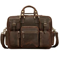 Leather Travel Duffel Bag - Large Weekend Bag with Tote Handles