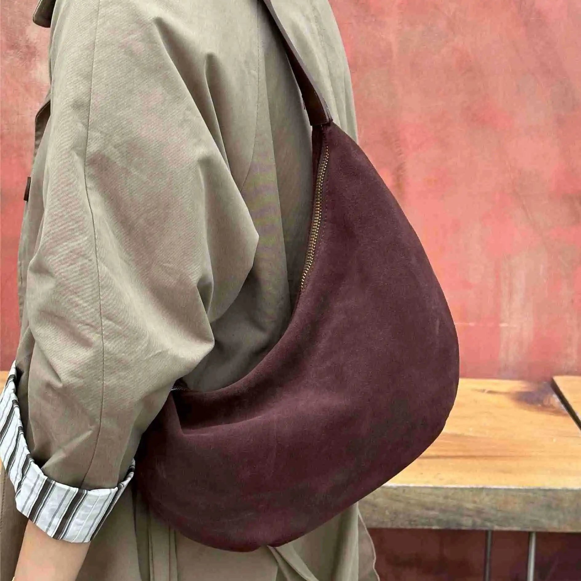 Adjustable Strap Hobo - Camel Coffee Suede