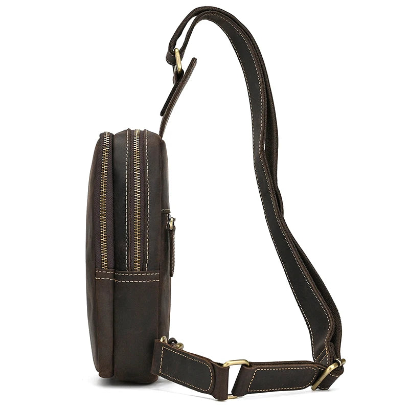 Genuine Leather Chest Bag Crossbody Sling Pack Shoulder Messenger Bag