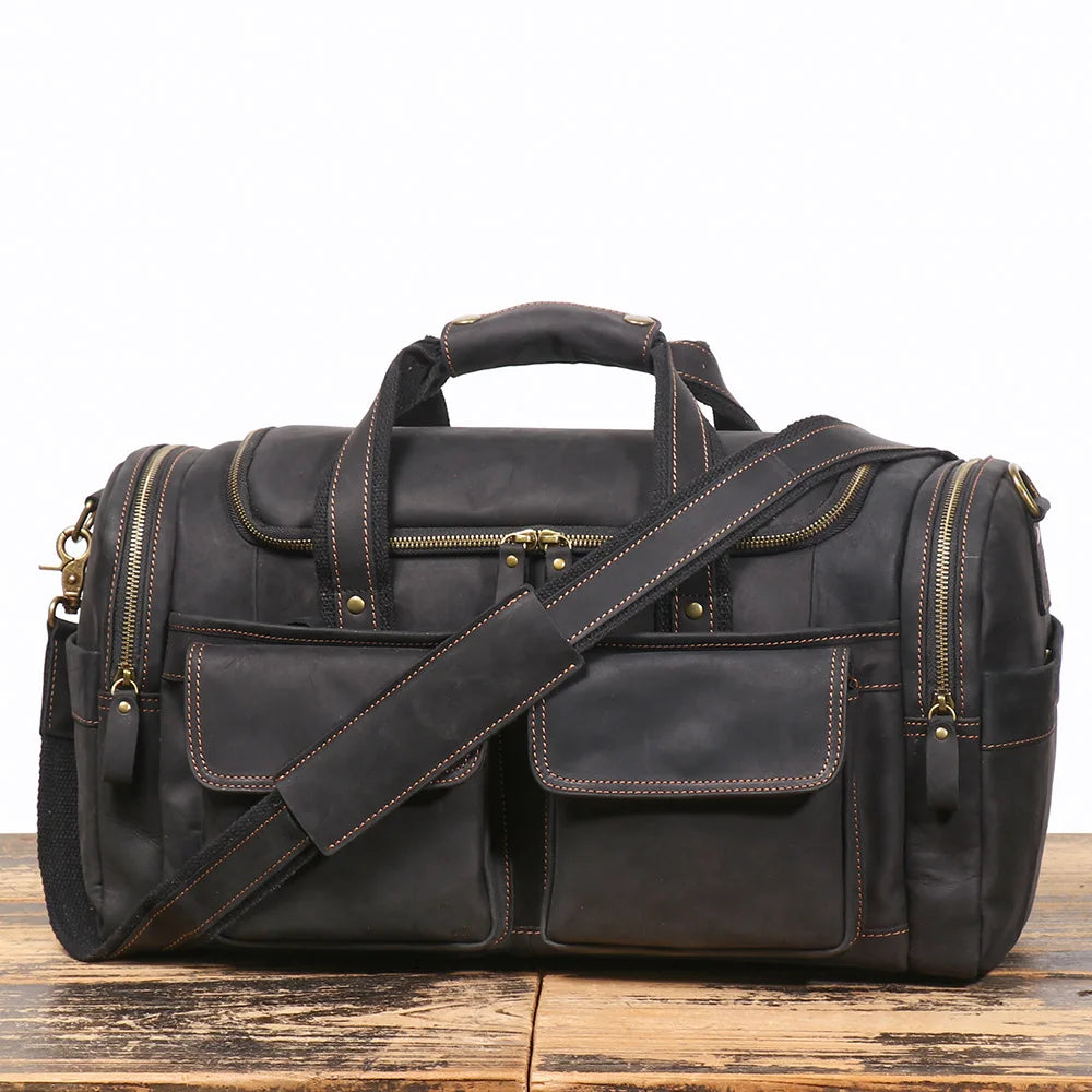 Leather Travel Bag – Large Capacity Weekend Duffel with Strap