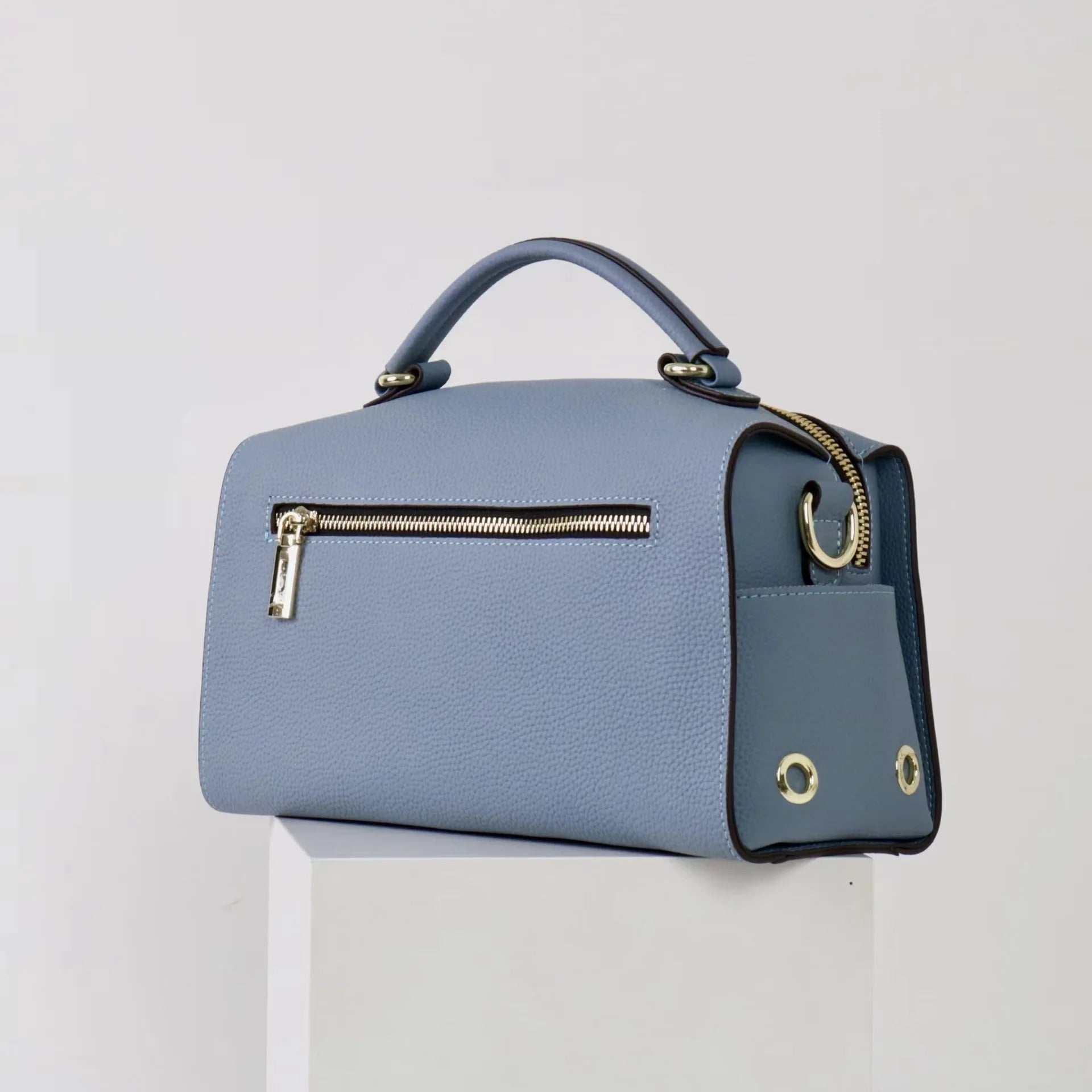 Beige Leather Bowling Tote