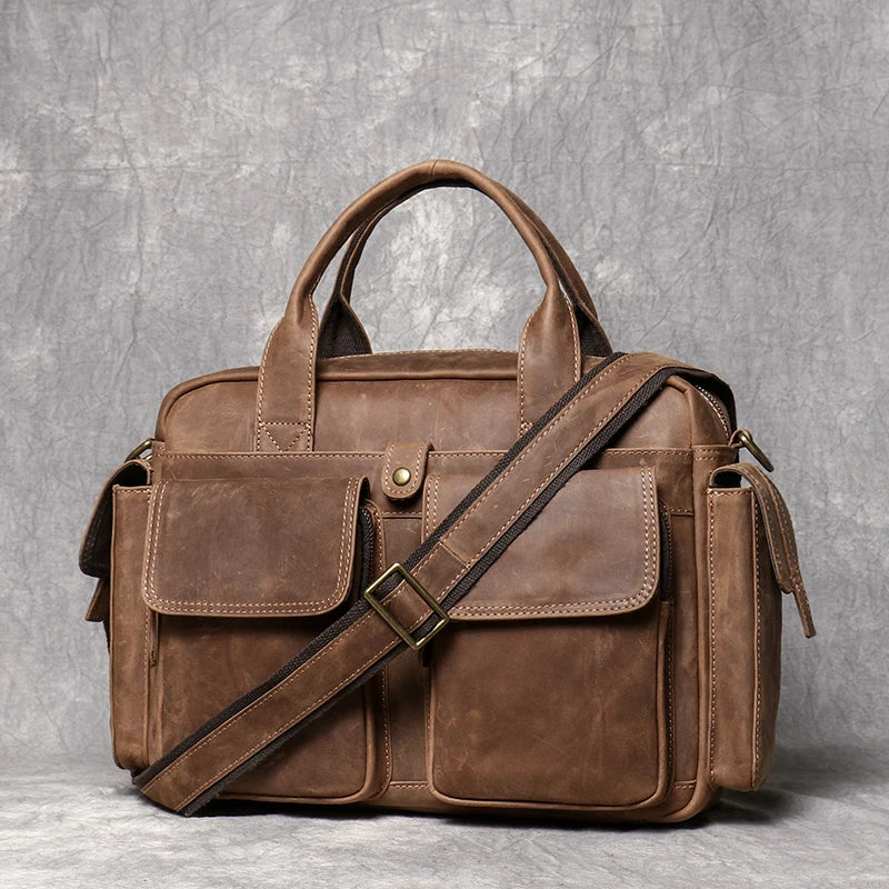 Crazy Horse Leather Briefcase with Laptop Compartment