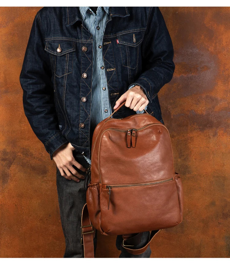 Leather Backpack – Large Capacity Travel & Laptop Bag 15.6 Inch