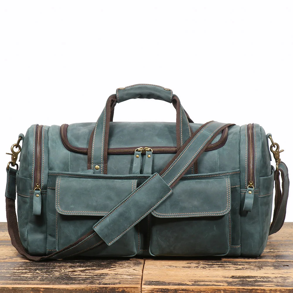 Leather Travel Bag – Large Capacity Weekend Duffel with Strap
