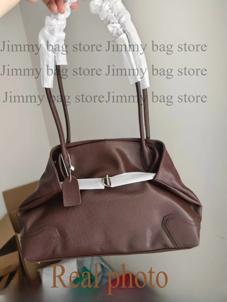 Beige Coffee Leather Tote Bag