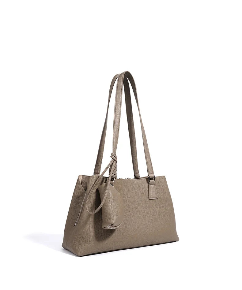 Beige Armpit Shopper - Cowhide Leather Bag with Pouch