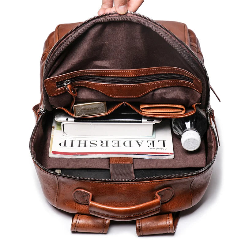 Leather Backpack with Laptop Compartment - Travel & Work