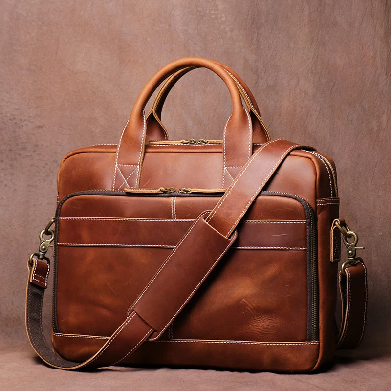 Leather Briefcase 15.6" Laptop Bag – Vintage Business Messenger