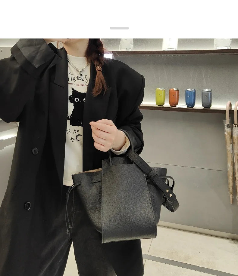 Black Leather Wings Trapeze Tote