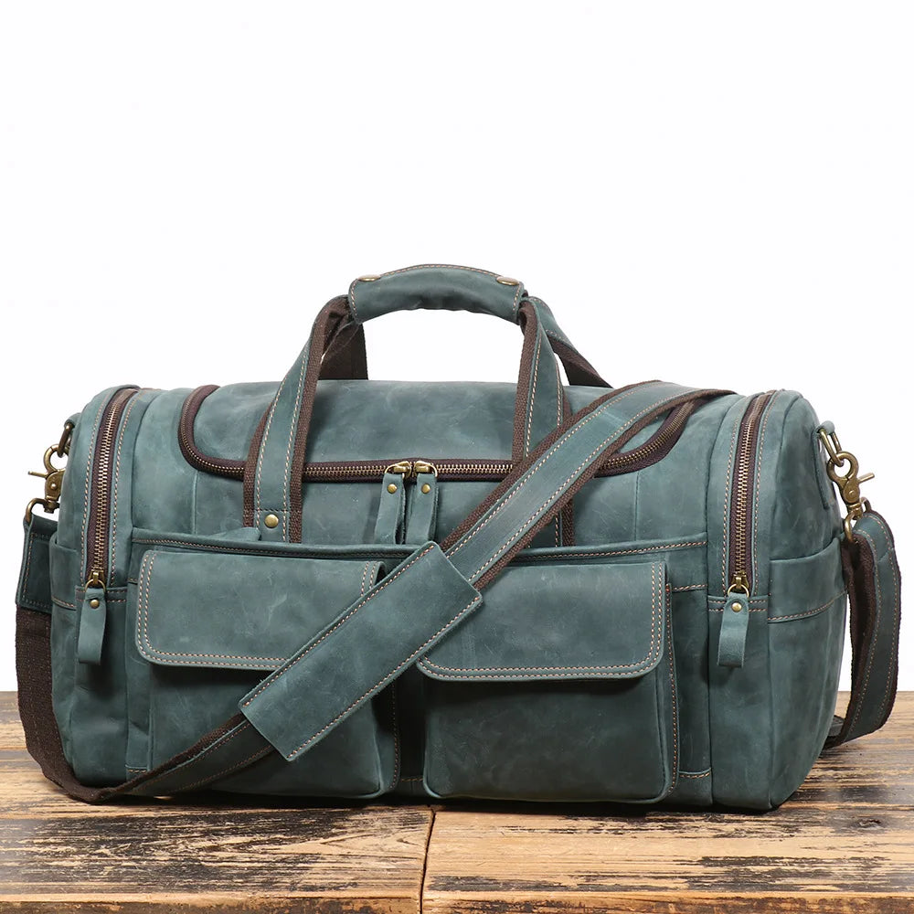 Leather Travel Bag – Large Capacity Weekend Duffel with Strap