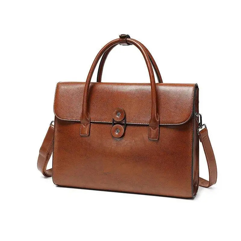 Leather Tote Bag – 14" Laptop Bag with Secure Lock Closure