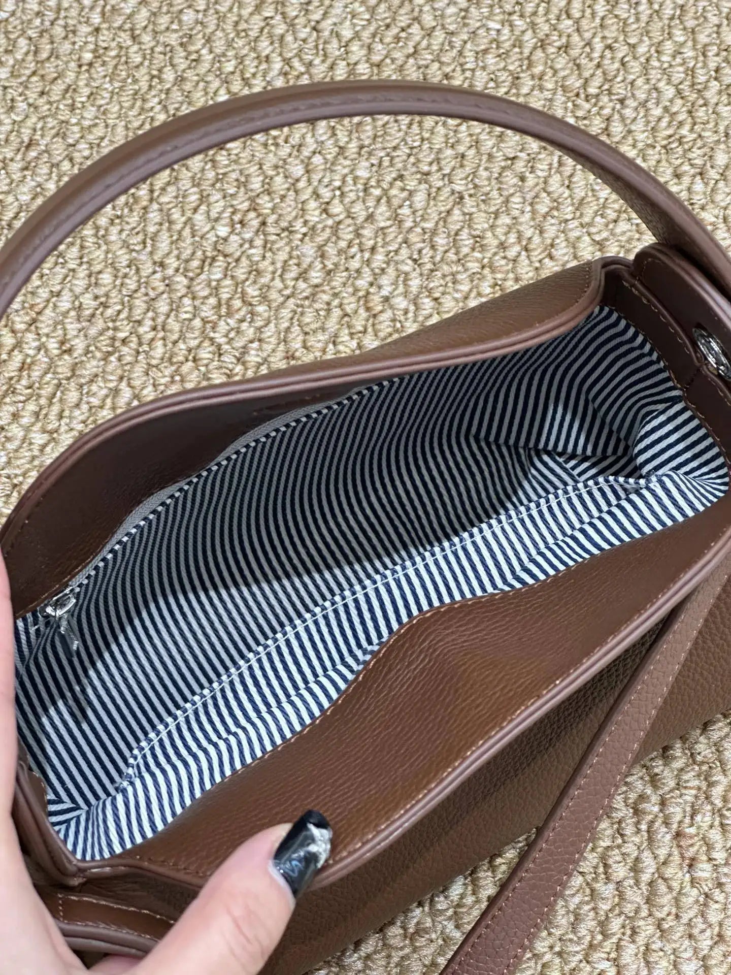 Beige Yellow Leather Tote Bag - Magnetic Closure Shoulder Handbag