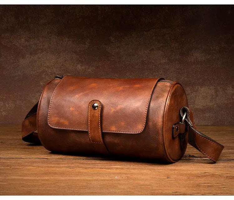 Leather Crossbody Bag with Cylinder Design