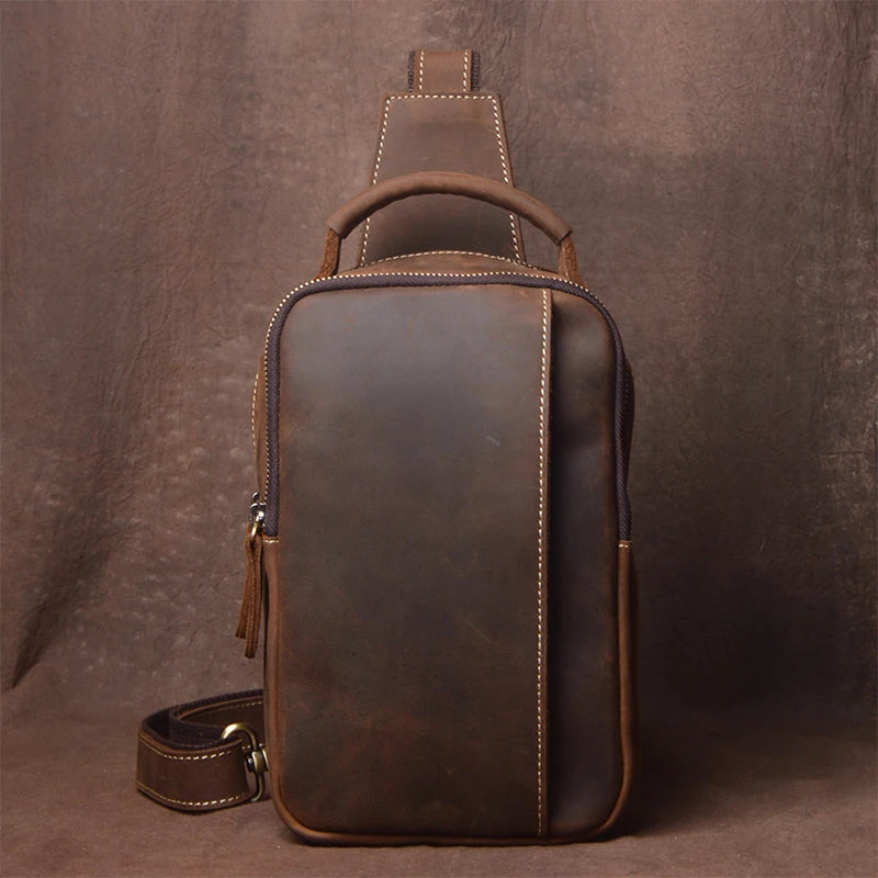 Leather Sling Bag - Crossbody Chest Pack for Daily Use