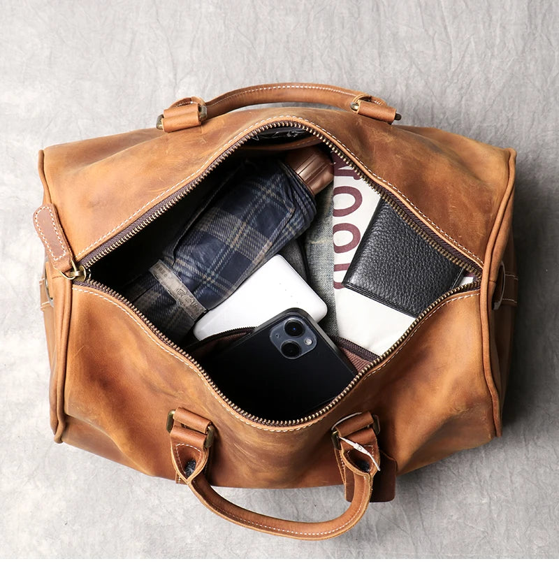 Leather Travel Duffel Bag - Large Capacity Carry-On Weekender