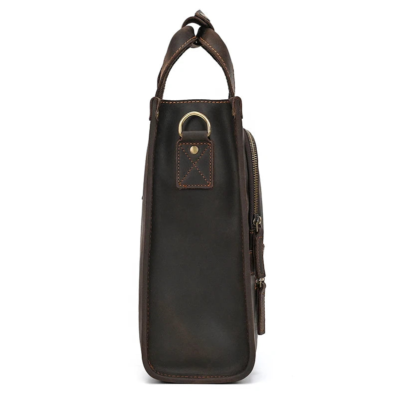 Vintage Crazy Horse Leather Messenger Bag - Men's Shoulder Crossbody Work Bag