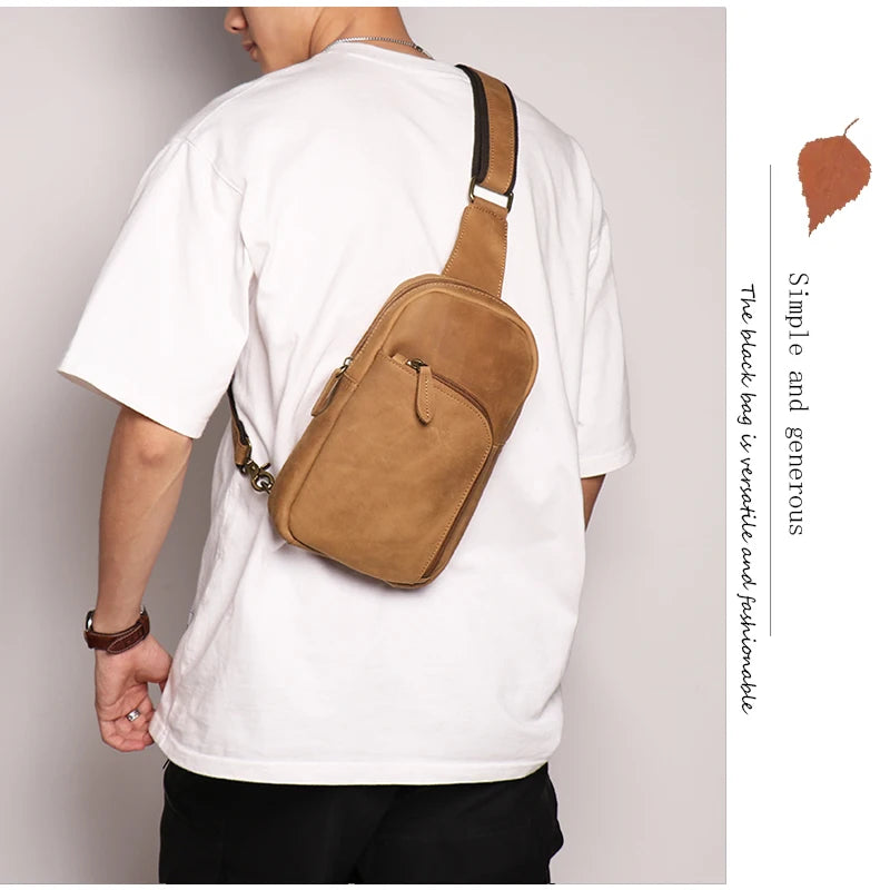 Leather Sling Bag – Compact Crossbody Chest Pack for Daily Use