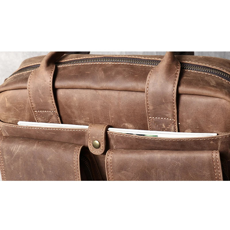Crazy Horse Leather Briefcase with Laptop Compartment
