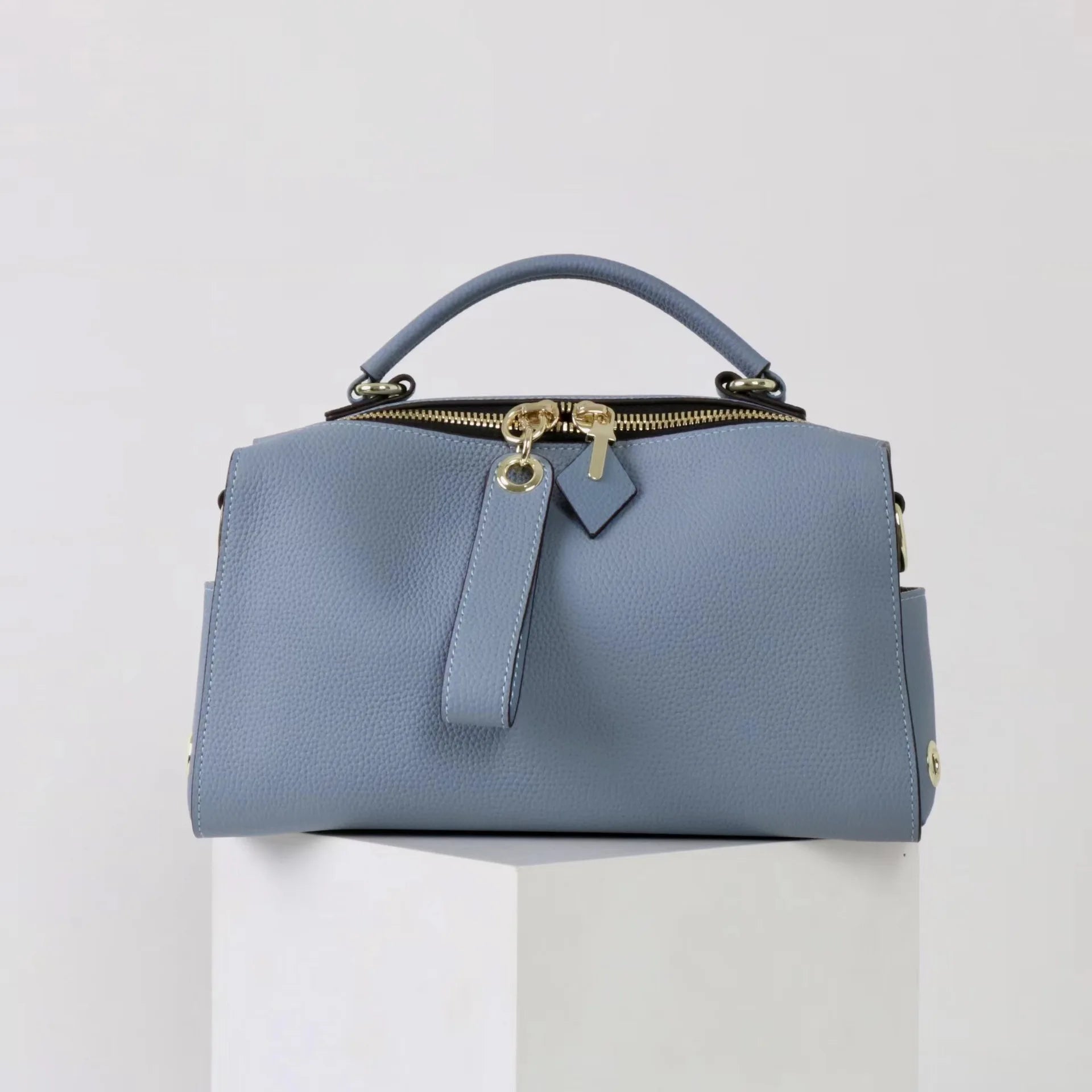 Beige Leather Bowling Tote