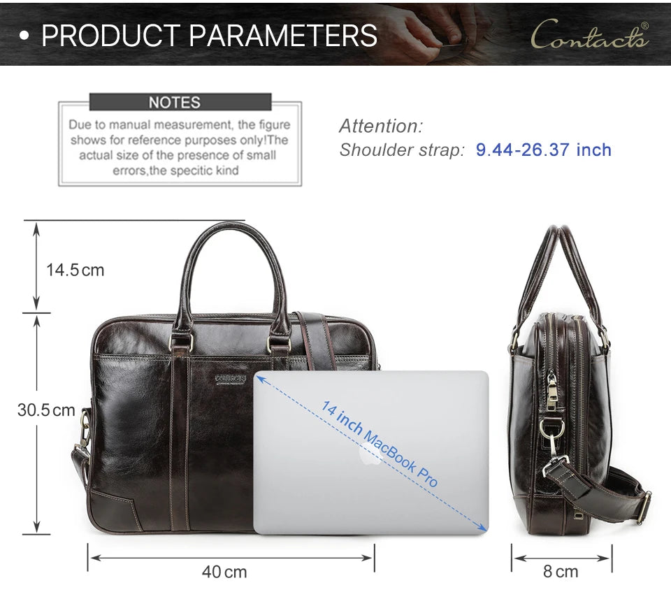 Leather Briefcase for Men 14 Inch Laptop Business Tote Bag