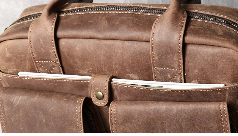 Crazy Horse Leather Briefcase with Laptop Compartment