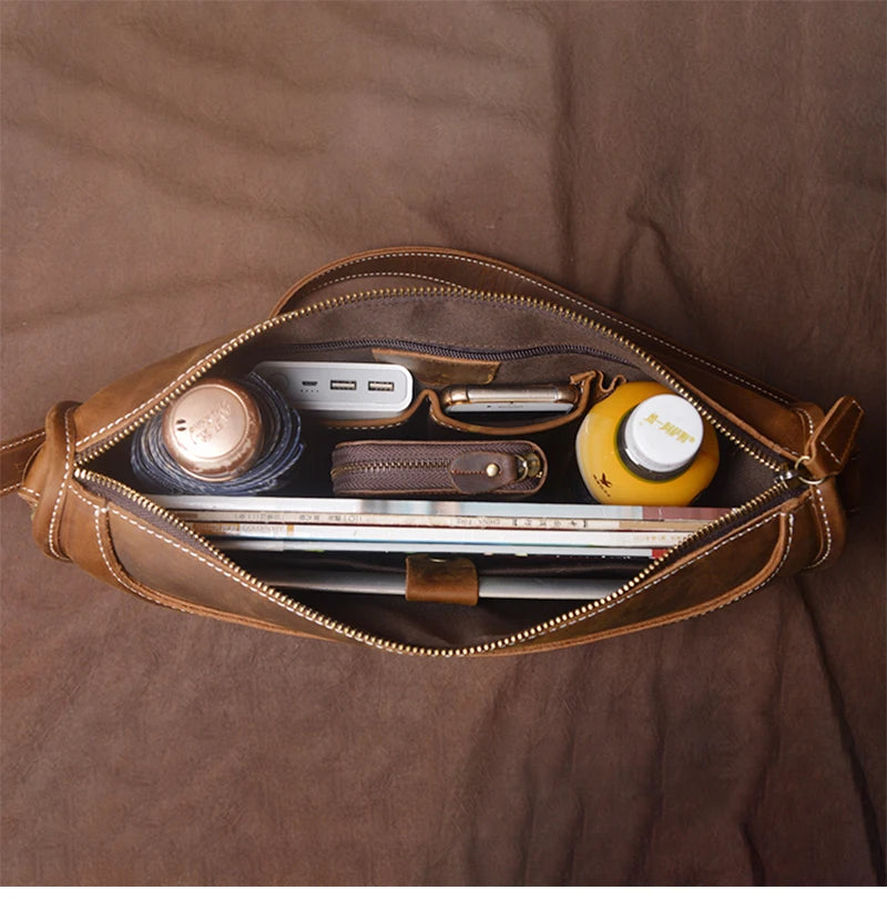 Crazy Horse Leather Messenger Bag with Laptop Compartment