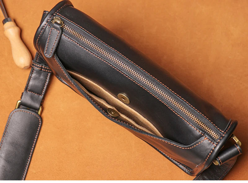 Crazy Horse Leather Messenger Bag with Laptop Compartment