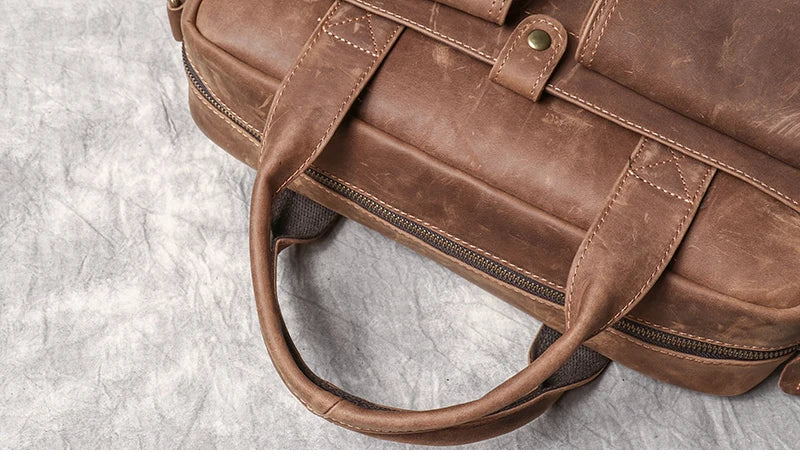 Crazy Horse Leather Briefcase with Laptop Compartment