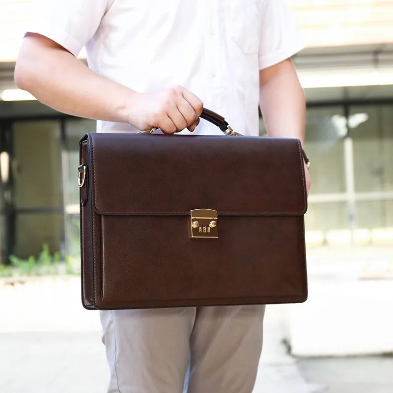 Leather Briefcase - Business Laptop Bag with Lock
