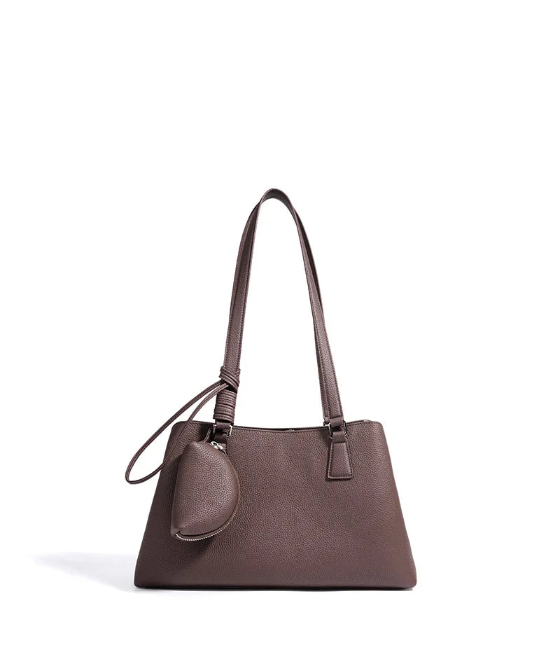 Beige Armpit Shopper - Cowhide Leather Bag with Pouch