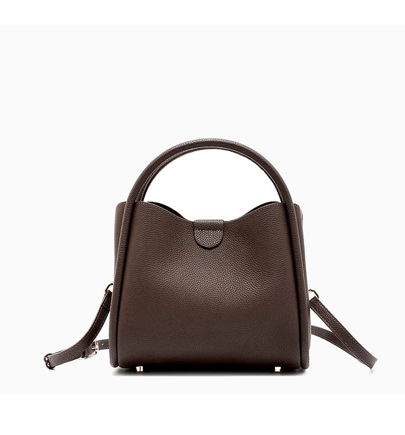 Beige Leather Bucket Tote Bag 2026