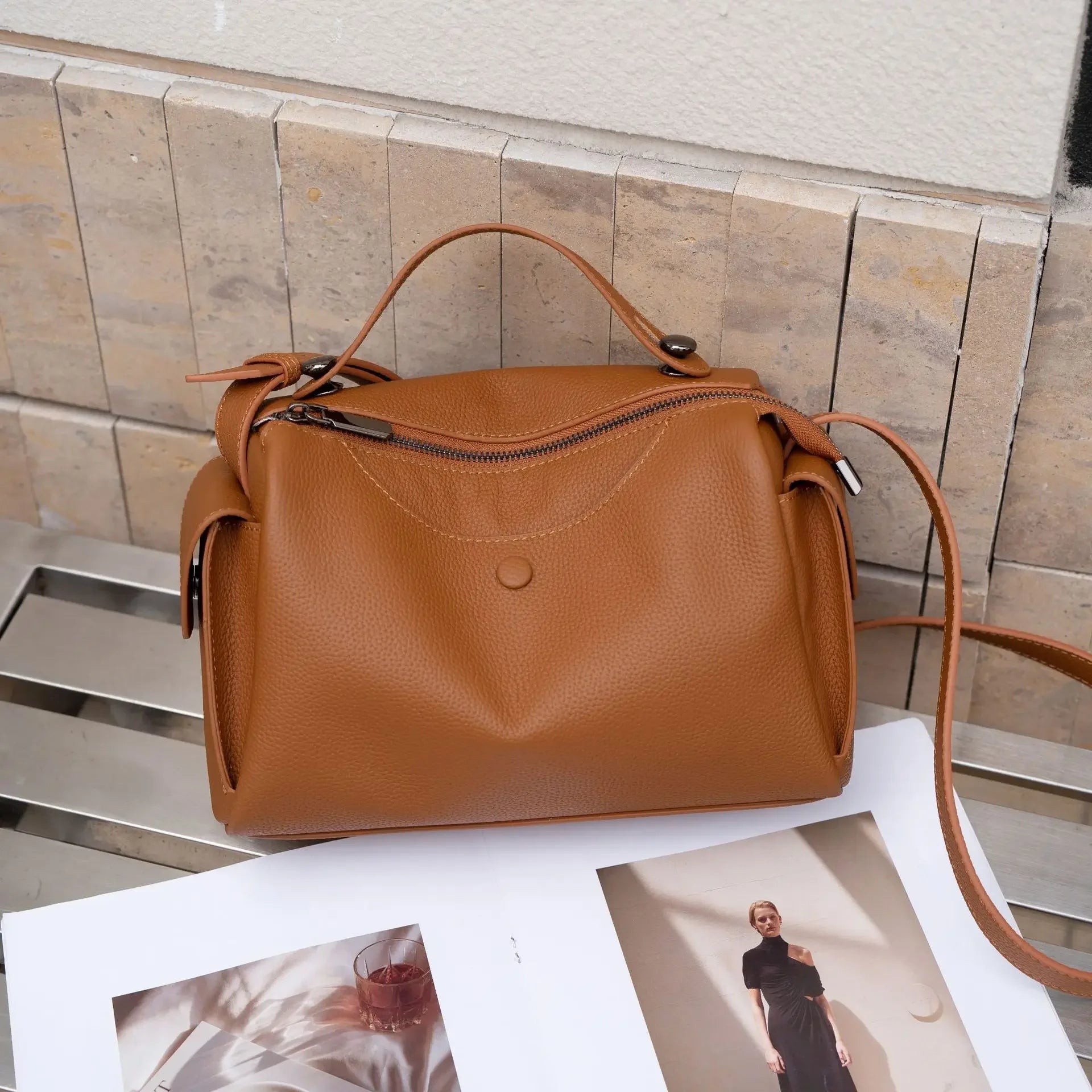 Beige Togo Leather Boston Tote - KQ Premium 2026