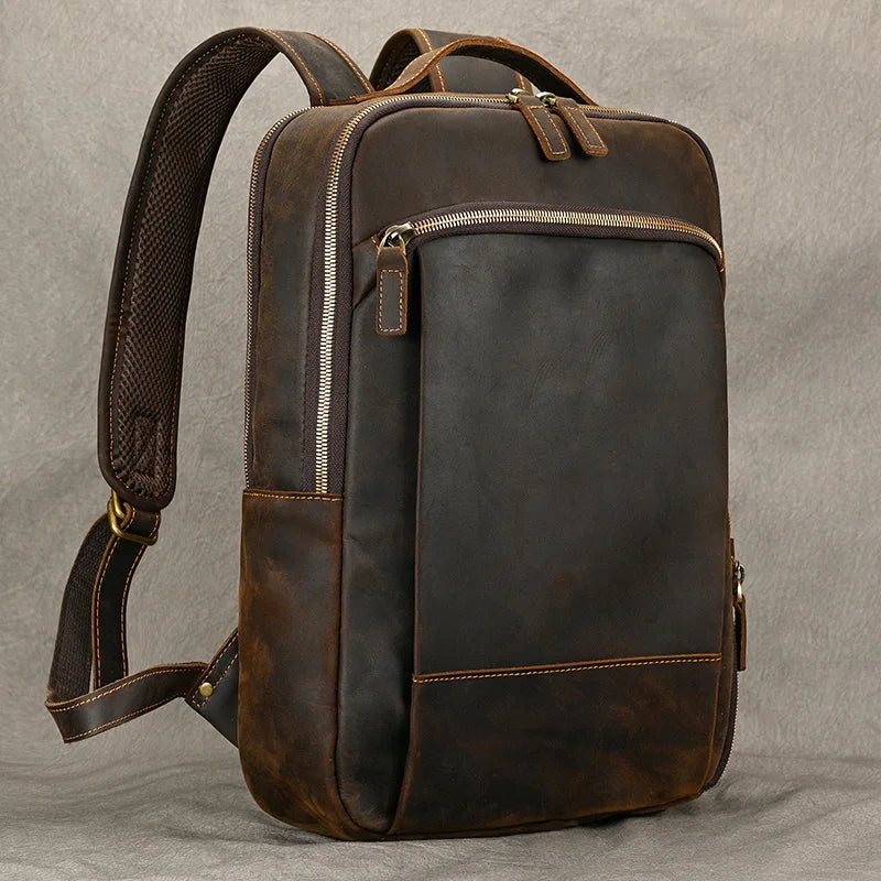 Men's Crazy Horse Leather Daypack - 15" Laptop School Backpack