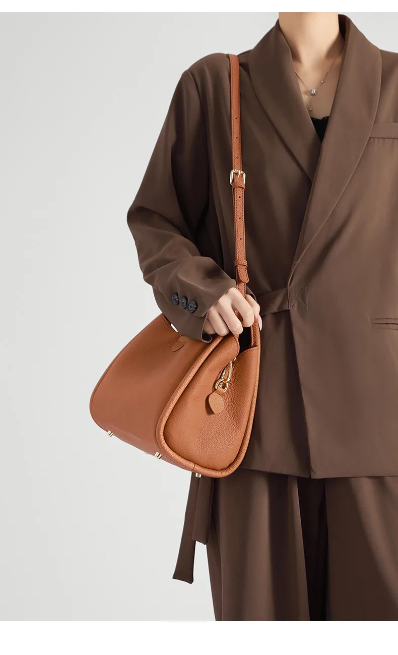 Beige Leather Bucket Tote Bag 2026