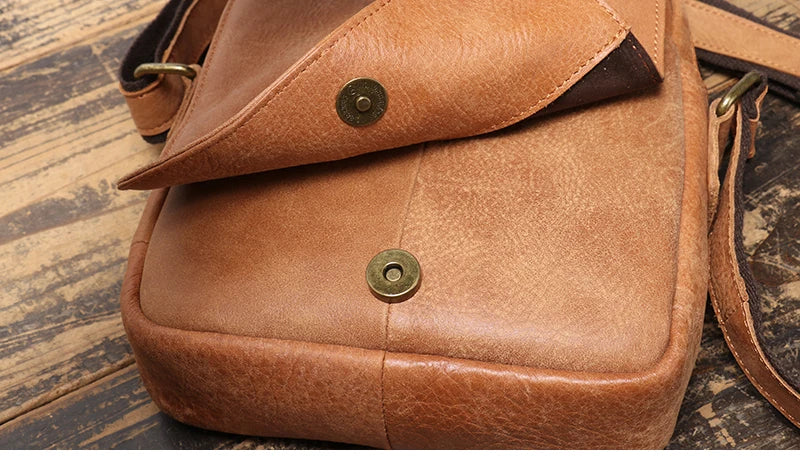 Leather Shoulder Bag with Flap - Vintage Crossbody for iPad
