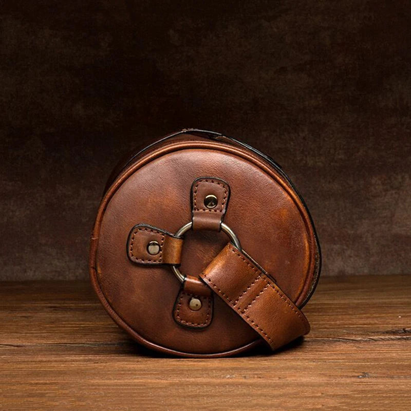 Leather Crossbody Bag with Cylinder Design