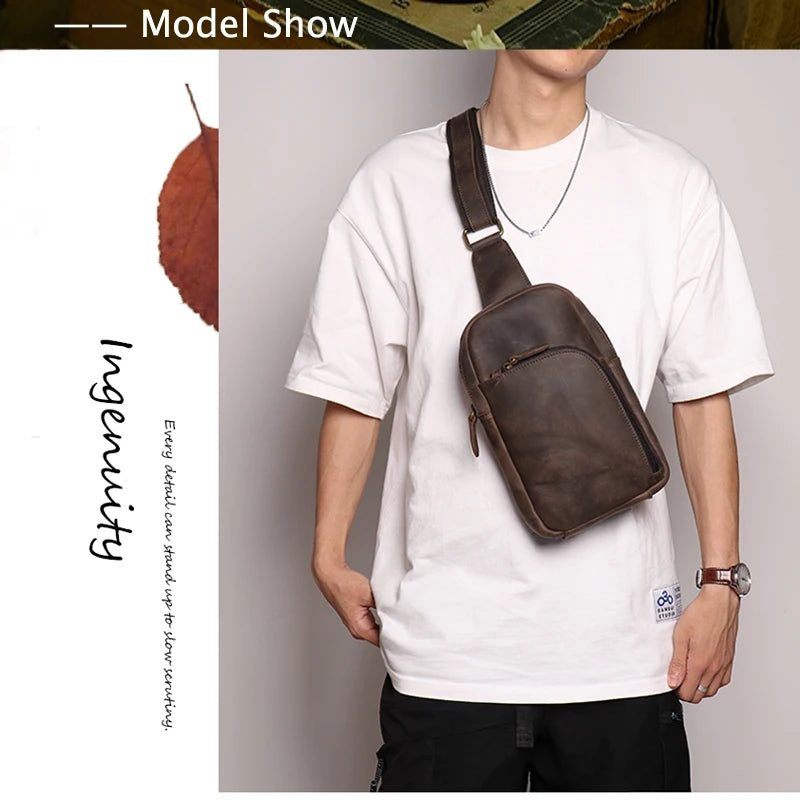 Leather Sling Bag – Compact Crossbody Chest Pack for Daily Use