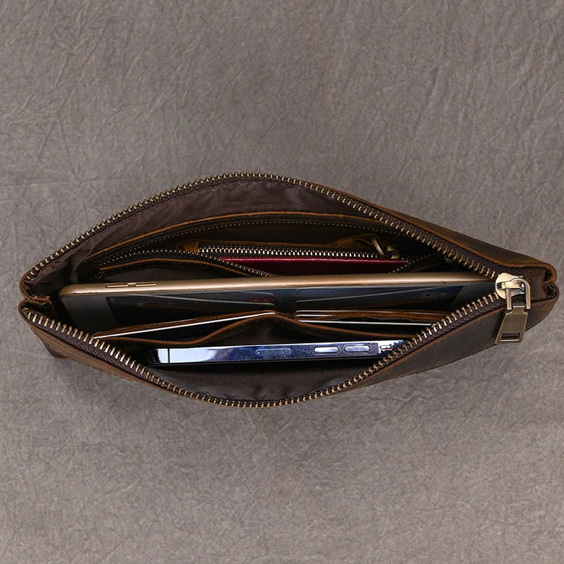 Men's Genuine Leather Clutch Wallet 7.9" iPad Soft Leather Hand Purse